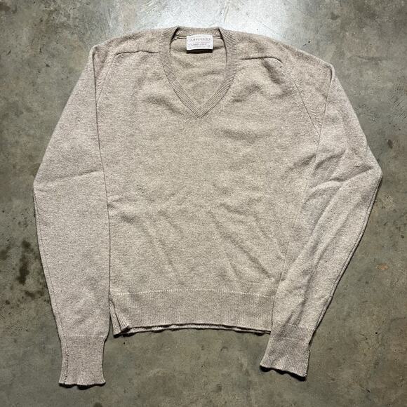 Vintage 80s Lord Jeff Tan 100% Cashmere V-Neck Sweater - Picture 1 of 4